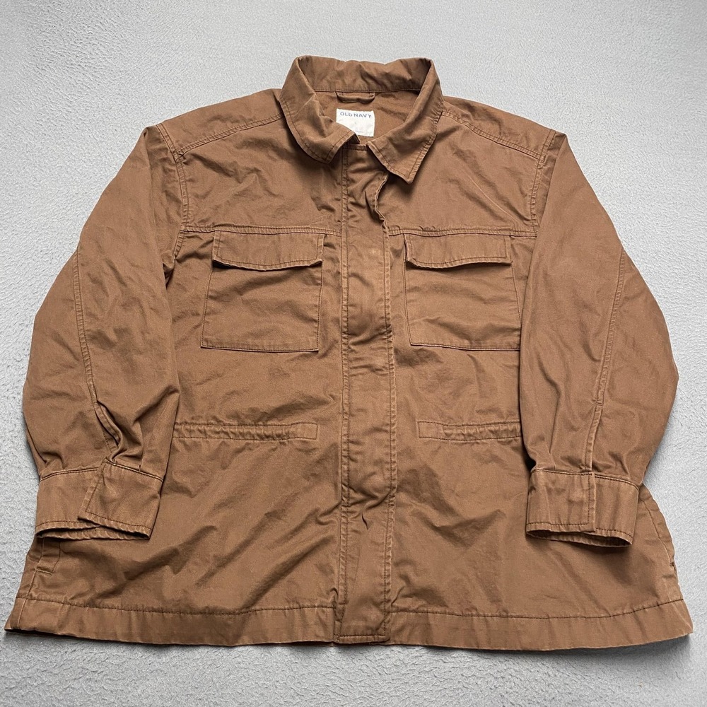 Old Navy Jacket Mens Large Brown‎ Canvas Military Full Zip Pockets Workwear